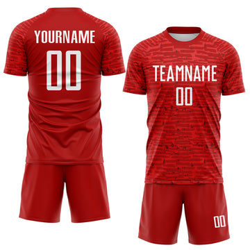 Custom Red-White Distressed Fragment Brush Stroke Sublimation Soccer Uniform Jersey