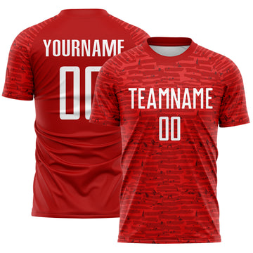 Custom Red-White Distressed Fragment Brush Stroke Sublimation Soccer Uniform Jersey