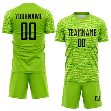 Custom Neon Green-Black Distressed Fragment Brush Stroke Sublimation Soccer Uniform Jersey