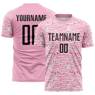 Custom Light Pink-Black Distressed Fragment Brush Stroke Sublimation Soccer Uniform Jersey