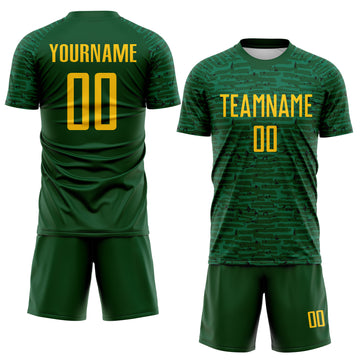 Custom Green-Yellow Distressed Fragment Brush Stroke Sublimation Soccer Uniform Jersey