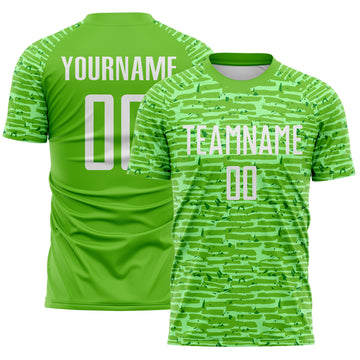 Custom Aurora Green-White Distressed Fragment Brush Stroke Sublimation Soccer Uniform Jersey