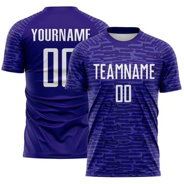 Custom Dark Purple-White Distressed Fragment Brush Stroke Sublimation Soccer Uniform Jersey