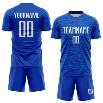 Custom Thunder Blue-White Distressed Fragment Brush Stroke Sublimation Soccer Uniform Jersey