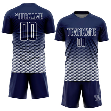 Custom Navy-White Geometric Wave Gradient Sublimation Soccer Uniform Jersey