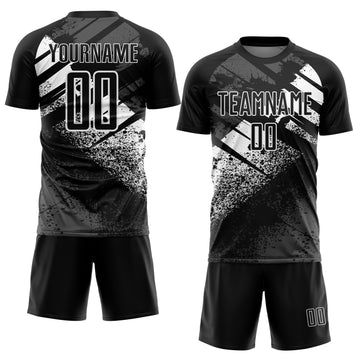 Custom Black-White Grunge Splatter Brush Stroke Sublimation Soccer Uniform Jersey