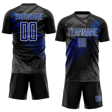 Custom Black Royal-White Grunge Splatter Brush Stroke Sublimation Soccer Uniform Jersey