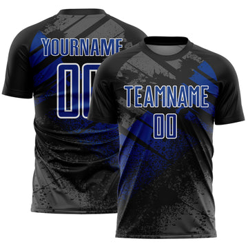 Custom Black Royal-White Grunge Splatter Brush Stroke Sublimation Soccer Uniform Jersey