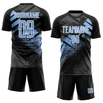 Custom Black Light Blue-White Grunge Splatter Brush Stroke Sublimation Soccer Uniform Jersey