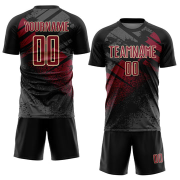 Custom Black Crimson-Cream Grunge Splatter Brush Stroke Sublimation Soccer Uniform Jersey