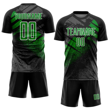 Custom Black Grass Green-White Grunge Splatter Brush Stroke Sublimation Soccer Uniform Jersey