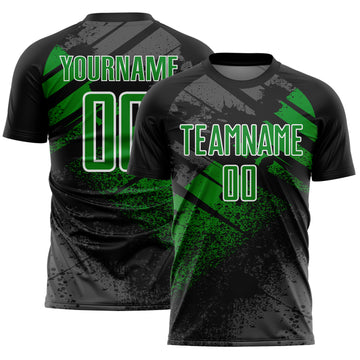 Custom Black Grass Green-White Grunge Splatter Brush Stroke Sublimation Soccer Uniform Jersey