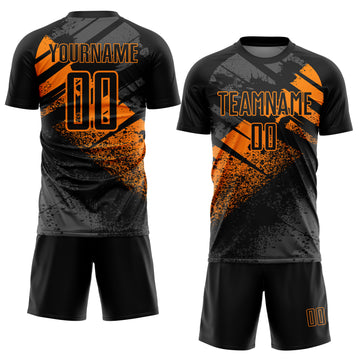 Custom Black-Bay Orange Grunge Splatter Brush Stroke Sublimation Soccer Uniform Jersey