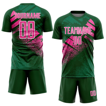 Custom Green Pink-White Grunge Splatter Brush Stroke Sublimation Soccer Uniform Jersey