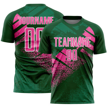 Custom Green Pink-White Grunge Splatter Brush Stroke Sublimation Soccer Uniform Jersey