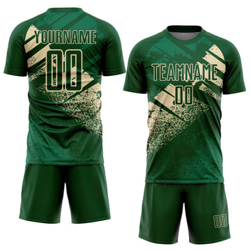 Custom Green-Cream Grunge Splatter Brush Stroke Sublimation Soccer Uniform Jersey