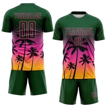 Custom Green Pink-Gold Tropical Hawaii Palm Trees Gradient Sublimation Soccer Uniform Jersey