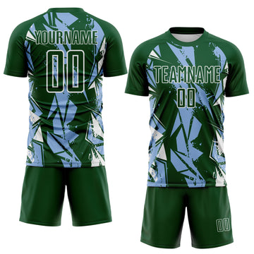 Custom Green Light Blue-White Geometric Shard Grunge Splash Sublimation Soccer Uniform Jersey