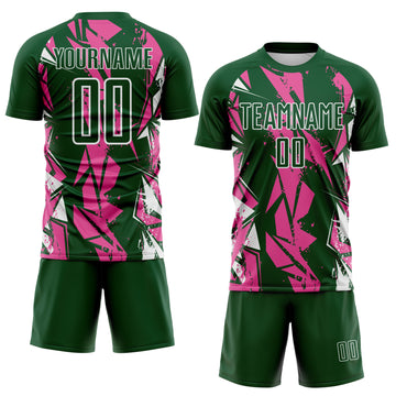 Custom Green Pink-White Geometric Shard Grunge Splash Sublimation Soccer Uniform Jersey