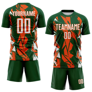 Custom Green White-Orange Geometric Shard Grunge Splash Sublimation Soccer Uniform Jersey