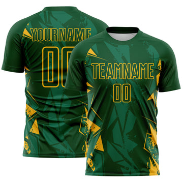Custom Green-Gold Geometric Shard Grunge Splash Sublimation Soccer Uniform Jersey
