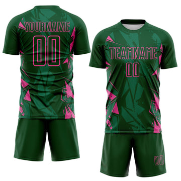 Custom Green-Pink Geometric Shard Grunge Splash Sublimation Soccer Uniform Jersey