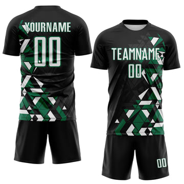 Custom Black White-Kelly Green Geometric Grid Gradient Sublimation Soccer Uniform Jersey