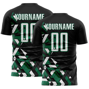 Custom Black White-Kelly Green Geometric Grid Gradient Sublimation Soccer Uniform Jersey