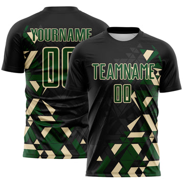 Custom Black Green-Cream Geometric Grid Gradient Sublimation Soccer Uniform Jersey