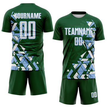 Custom Green White-Light Blue Geometric Grid Gradient Sublimation Soccer Uniform Jersey