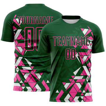 Custom Green Pink-White Geometric Grid Gradient Sublimation Soccer Uniform Jersey