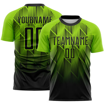 Custom Black-Neon Green Spiked Sharp Lines Gradient Sublimation Soccer Uniform Jersey