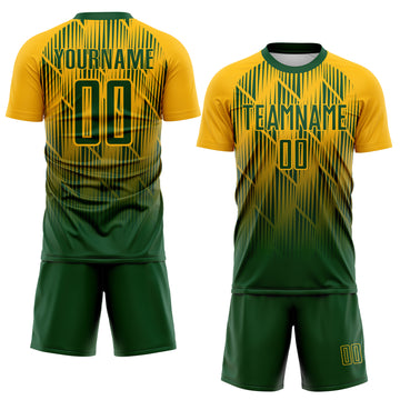 Custom Green-Gold Spiked Sharp Lines Gradient Sublimation Soccer Uniform Jersey