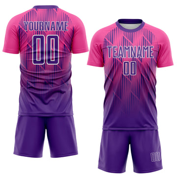 Custom Purple Pink-White Spiked Sharp Lines Gradient Sublimation Soccer Uniform Jersey
