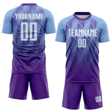 Custom Purple White-Light Blue Spiked Sharp Lines Gradient Sublimation Soccer Uniform Jersey