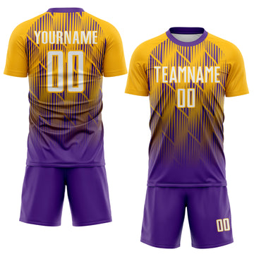 Custom Purple White-Gold Spiked Sharp Lines Gradient Sublimation Soccer Uniform Jersey