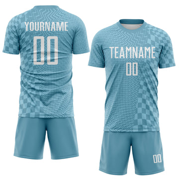 Custom Shadow Blue-White Geometric Patchwork Asymmetry Checkered Zigzag Lines Sublimation Soccer Uniform Jersey
