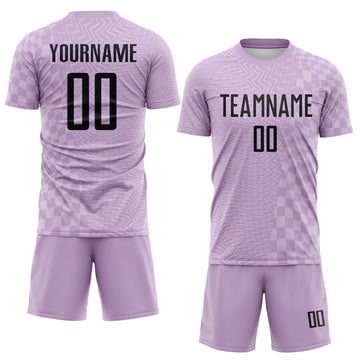 Custom Light Purple-Black Geometric Patchwork Asymmetry Checkered Zigzag Lines Sublimation Soccer Uniform Jersey