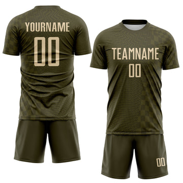 Custom Olive-City Cream Geometric Patchwork Asymmetry Checkered Zigzag Lines Sublimation Soccer Uniform Jersey