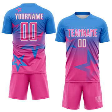 Custom Powder Blue Pink-White Gradient Style Twinkle Star Sublimation Soccer Uniform Jersey