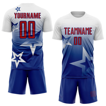 Custom White Red-Royal Gradient Style Twinkle Star Sublimation Soccer Uniform Jersey
