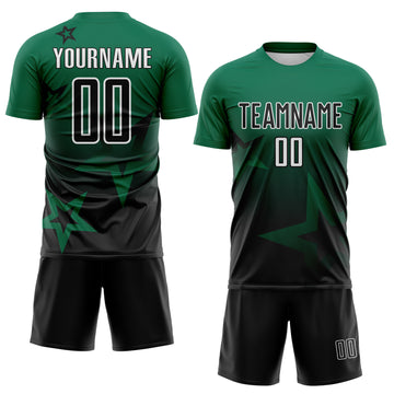 Custom Kelly Green Black-White Gradient Style Twinkle Star Sublimation Soccer Uniform Jersey