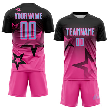 Custom Black Light Blue-Pink Gradient Style Twinkle Star Sublimation Soccer Uniform Jersey