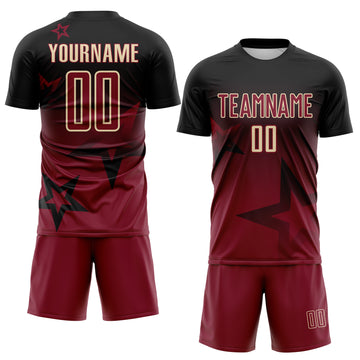 Custom Black Crimson-Cream Gradient Style Twinkle Star Sublimation Soccer Uniform Jersey
