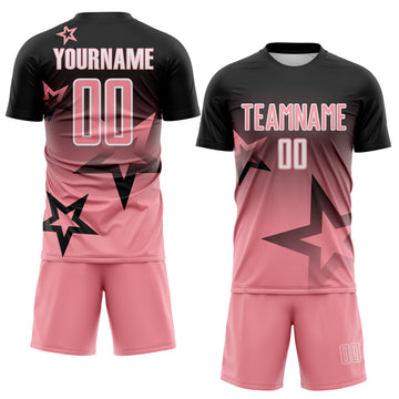Custom Black Medium Pink-White Gradient Style Twinkle Star Sublimation Soccer Uniform Jersey