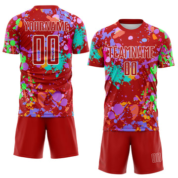 Custom Graffiti Pattern Red-White Paint Splatter Sublimation Soccer Uniform Jersey