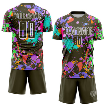 Custom Graffiti Pattern Olive-White Paint Splatter Sublimation Soccer Uniform Jersey