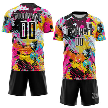 Custom Graffiti Pattern Black White-Panther Blue Paint Splatter Sublimation Soccer Uniform Jersey