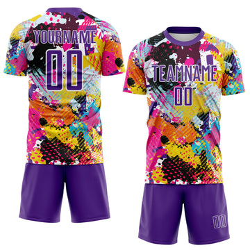 Custom Graffiti Pattern Purple-White Paint Splatter Sublimation Soccer Uniform Jersey