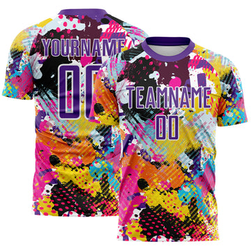 Custom Graffiti Pattern Purple-White Paint Splatter Sublimation Soccer Uniform Jersey